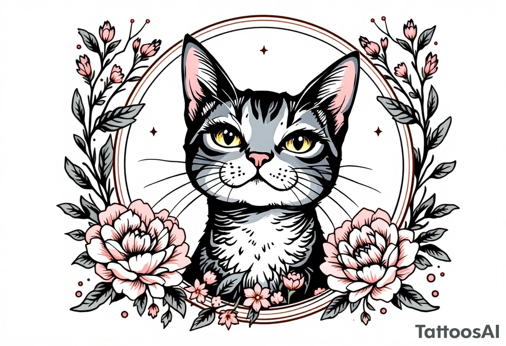 Neo traditional cat just the head and neck in an art nouveau frame tattoo idea