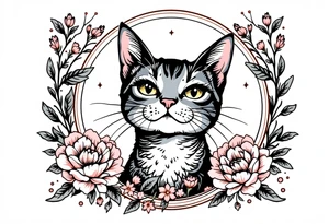 Neo traditional cat just the head and neck in an art nouveau frame tattoo idea