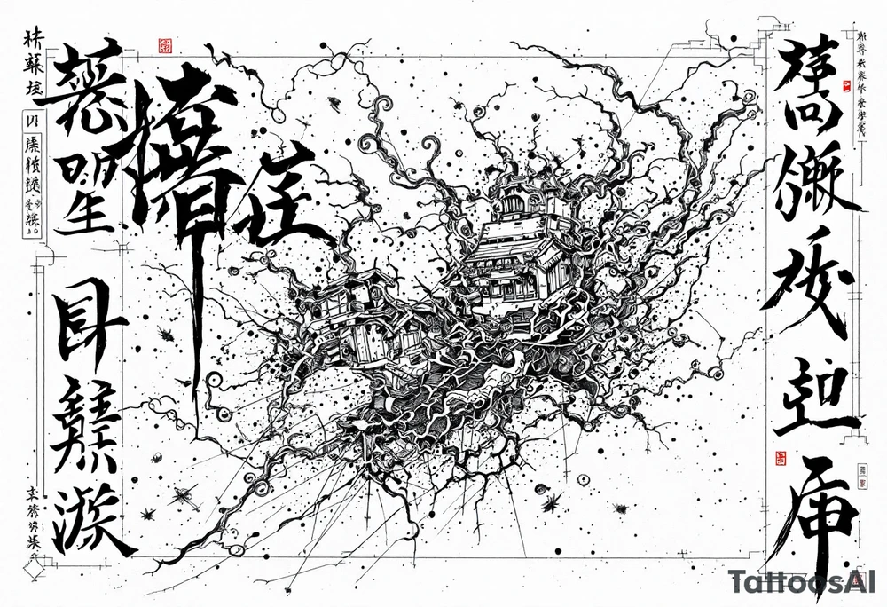 japanese kanji and numers arranged like a japanese shipping label tattoo idea