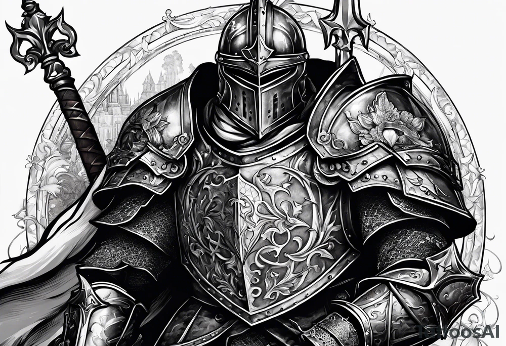 knight with heavy armor with clock and less detail tattoo idea knight with heavy armor with clock and less detail tattoo idea