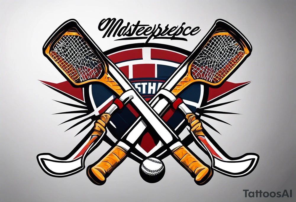 crossed hockey sticks with sports equipment that says "SHOT SPORTS" tattoo idea
