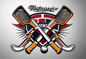 crossed hockey sticks with sports equipment that says "SHOT SPORTS" tattoo idea