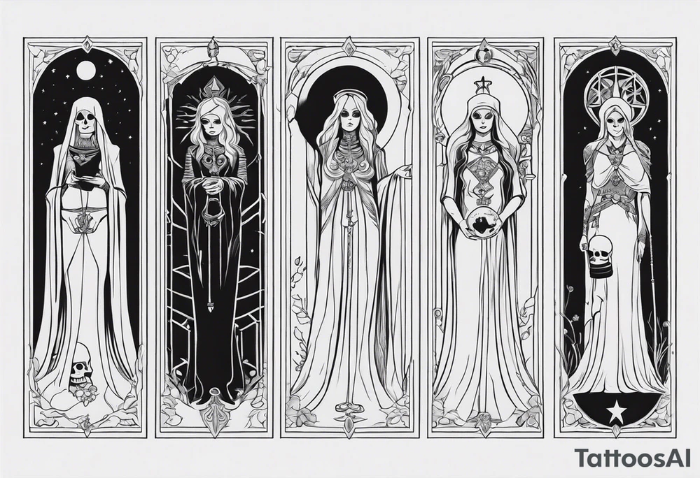 High priestess as a skeleton tarot card tattoo idea