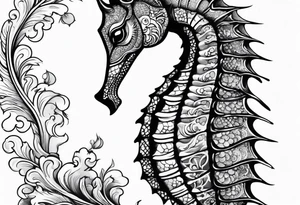 seahorse on white background, black and white tattoo idea