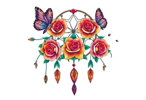 Dreamcatcher roses and butterflies tattoo idea