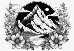 the Fibonacci Sequence. Based on the last image produced, replace the left side of the image with the Rocky Mountains that drops into a triangular point. Remove the flora theme tattoo idea