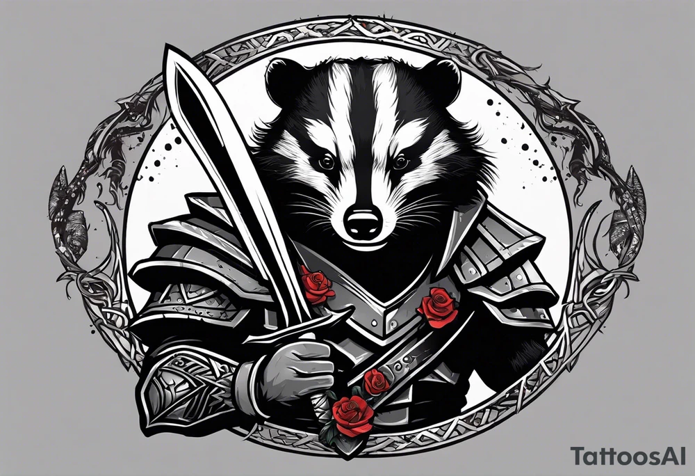 Draw me psychopath badger/Warrior with aggressive full body, killer face with a smile, very long nails and he attacks like a Bloody Gladiator to us and also, he has very deadly looking. He fights with his nails. Everybody scares after their first sight. Give me horror type Badger Tattoo. tattoo idea