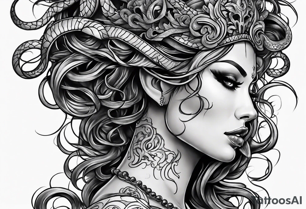 medusa tattoo with cracks in her face and blood oozing out her eyes tattoo idea