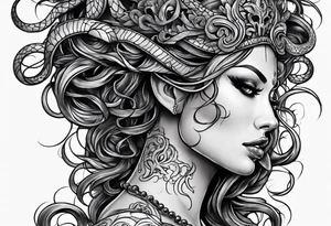 medusa tattoo with cracks in her face and blood oozing out her eyes tattoo idea