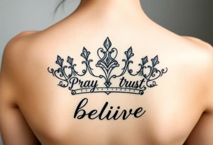 Pray, trust, believe, crown tattoo idea