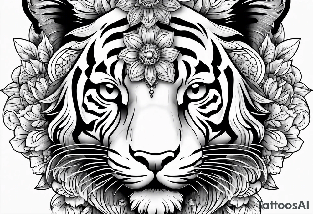 Tiger mandala flowers tattoo idea