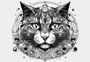dark cat with a bad face surrounded by  planets tattoo idea