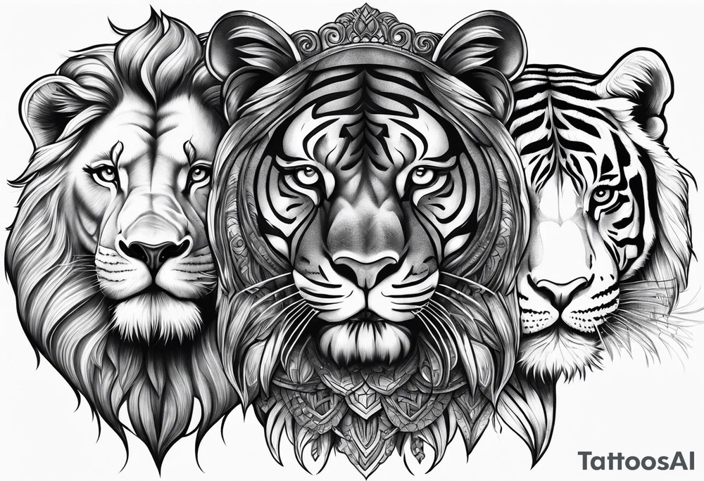 Lion tiger elephant tattoo idea