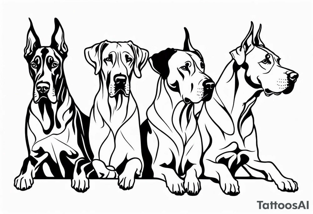 4 Great Danes together tattoo idea