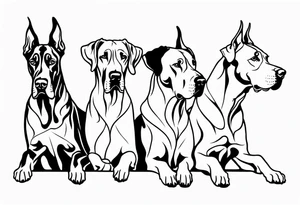 4 Great Danes together tattoo idea