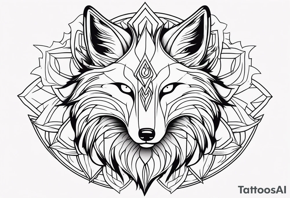 Nine tailed fox facing forward, minimalistic design tattoo idea