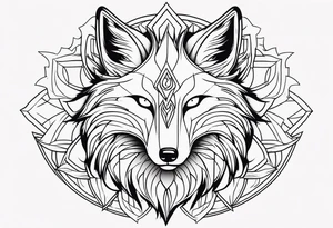 Nine tailed fox facing forward, minimalistic design tattoo idea