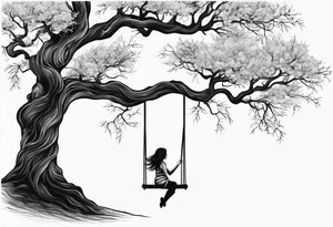 Wollow tree. Girl on a swing. tattoo idea