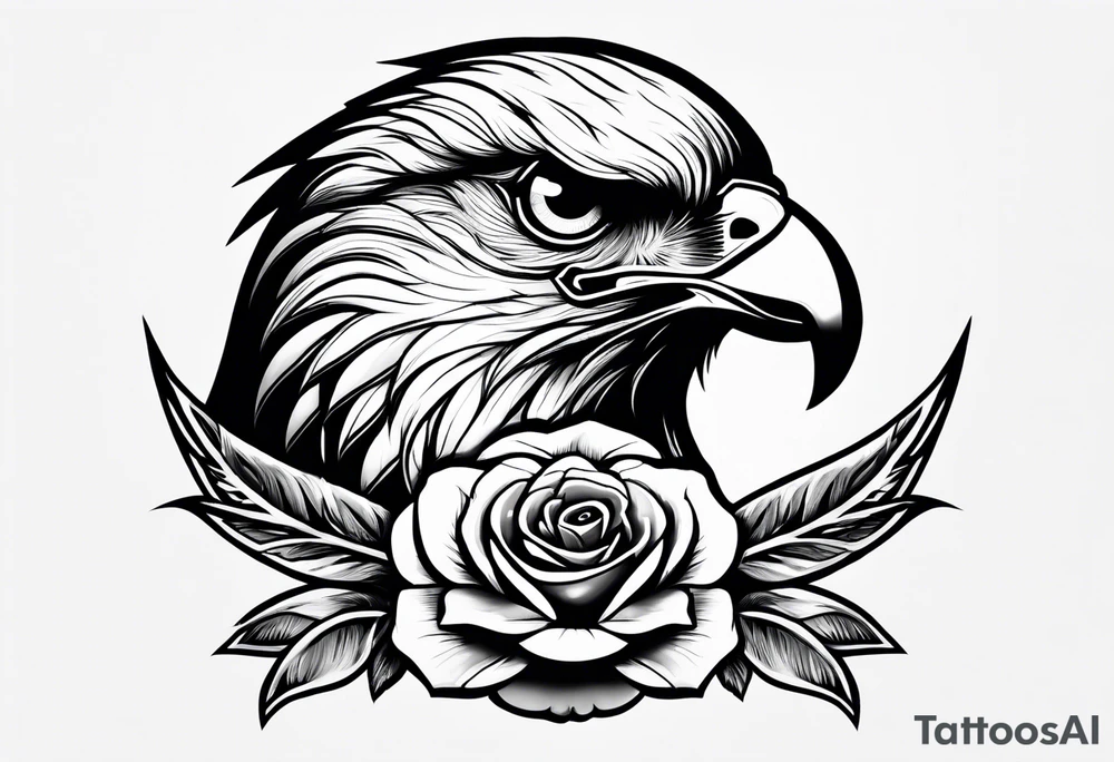 Hawk with rose in beak tattoo idea