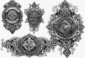 Traditional Celtic styled knot work combined with steampunk biomechanical sleeve design tattoo idea