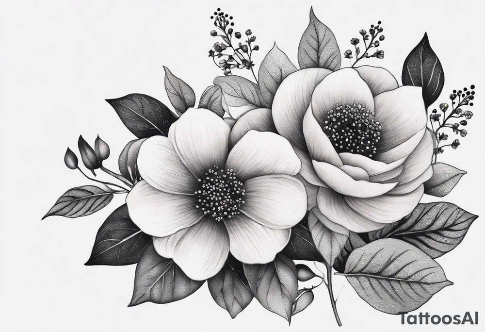 Design a minimalist tattoo featuring a combination of small flowers and leaves, arranged in a graceful, flowing pattern tattoo idea