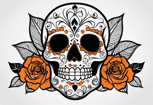Sugar skull with roses that are orange and black tattoo idea