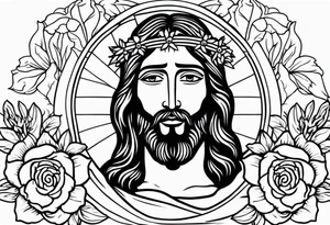 jesus
old school vintage simple traditional design with vintage flowers surrounding
bold color simple tattoo idea