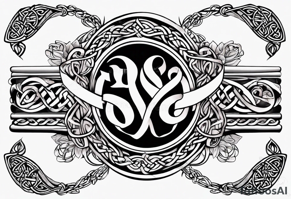 Cheers Mate text, armband +Celtic +Cancer Ribbon +tribal +artistic tattoo idea