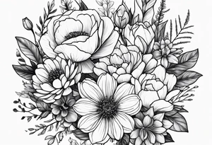 February and September birth flower bouquet tattoo idea