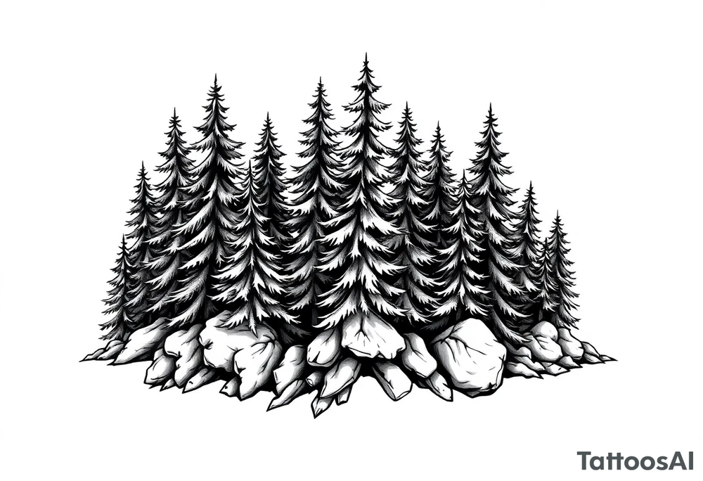 Coniferous forest tattoo sleeve black and gray tattoo idea