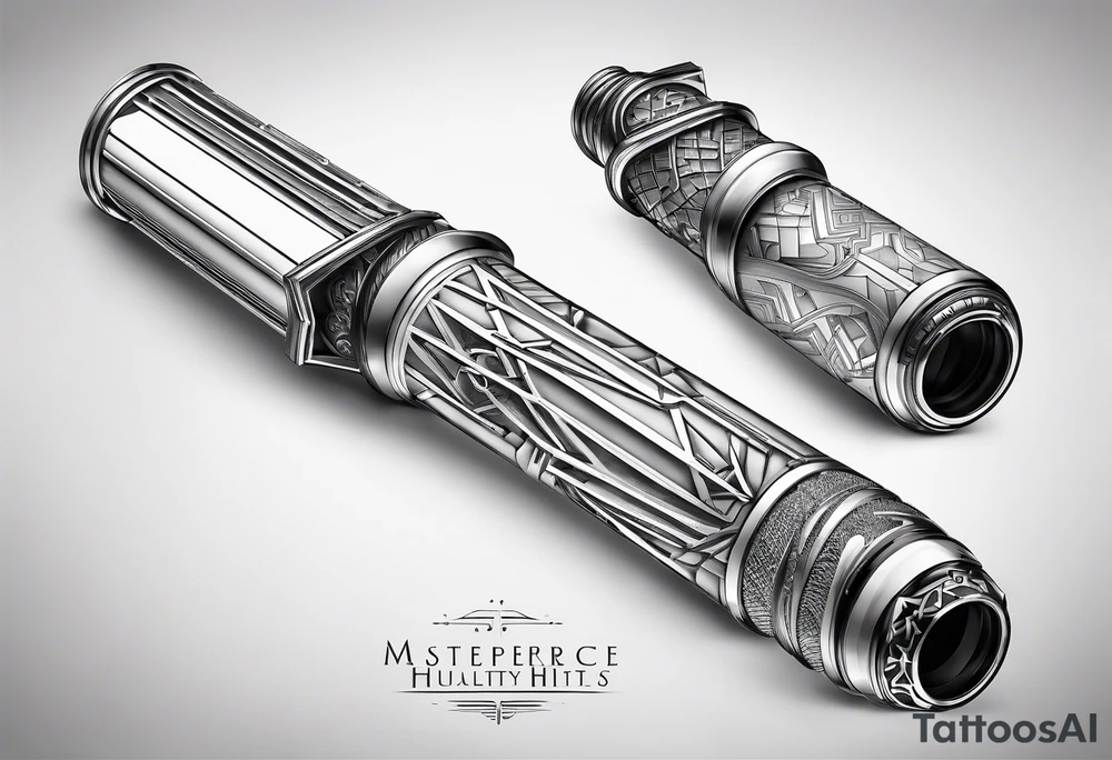 Line art of 2 lightsaber hilts, each pointing in the opposite direction tattoo idea