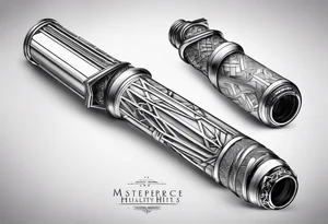Line art of 2 lightsaber hilts, each pointing in the opposite direction tattoo idea