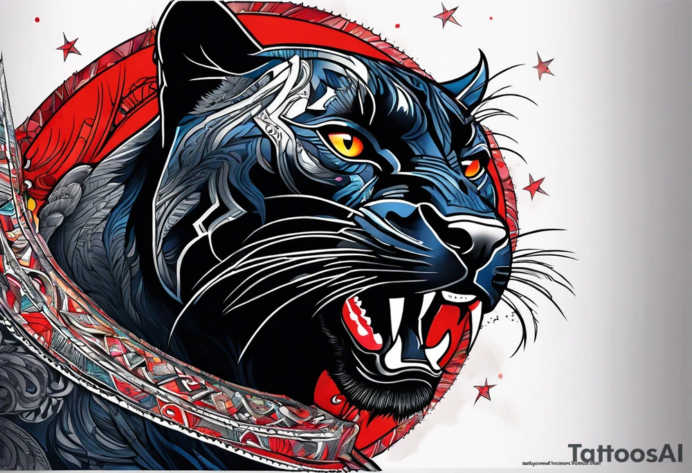 unique black panther, striking red eyes, intense and captivating elements tattoo idea