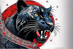 unique black panther, striking red eyes, intense and captivating elements tattoo idea