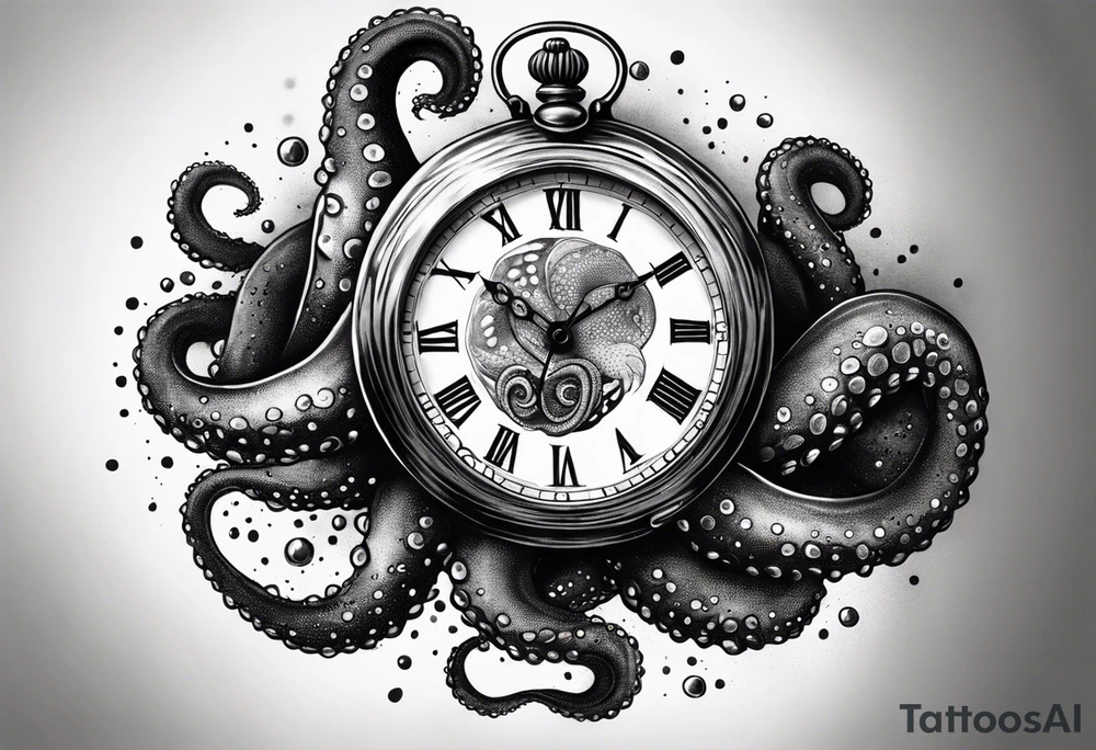 pocket watch being attacked by an aggressive octopus tattoo idea
