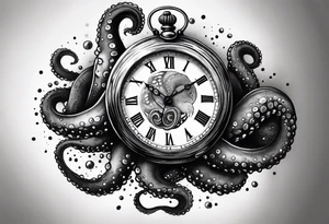 pocket watch being attacked by an aggressive octopus tattoo idea