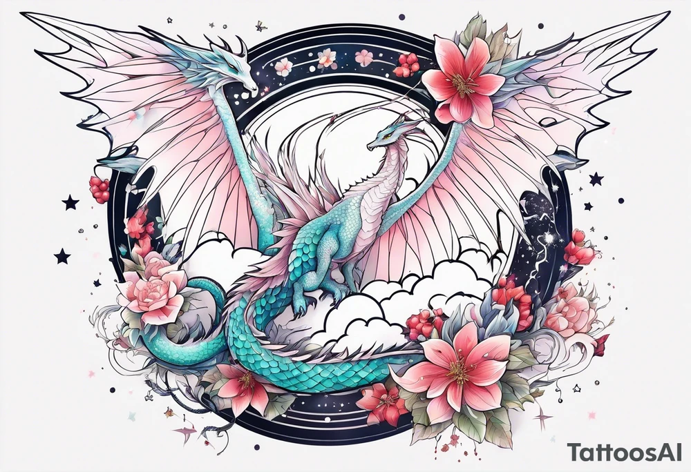 Constellation, wing , snow , cross , dragon female japan kawaii , flower tattoo idea