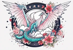 Constellation, wing , snow , cross , dragon female japan kawaii , flower tattoo idea