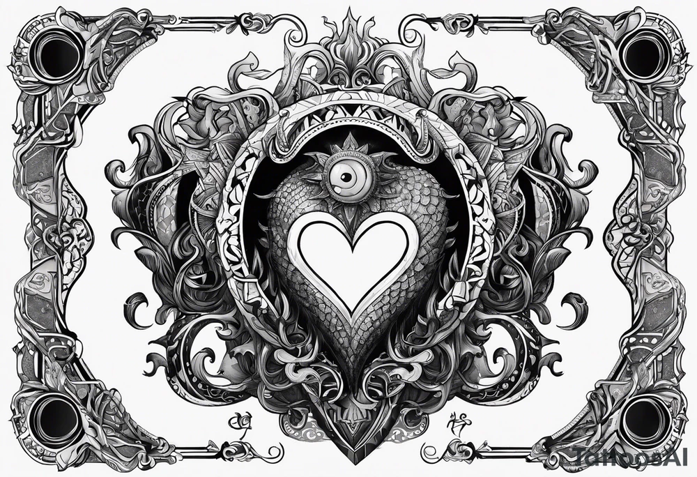 Long tattoo for arm. Lovecraftian creature, protecting a heart. Ctulhu. tattoo idea