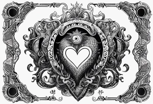 Long tattoo for arm. Lovecraftian creature, protecting a heart. Ctulhu. tattoo idea