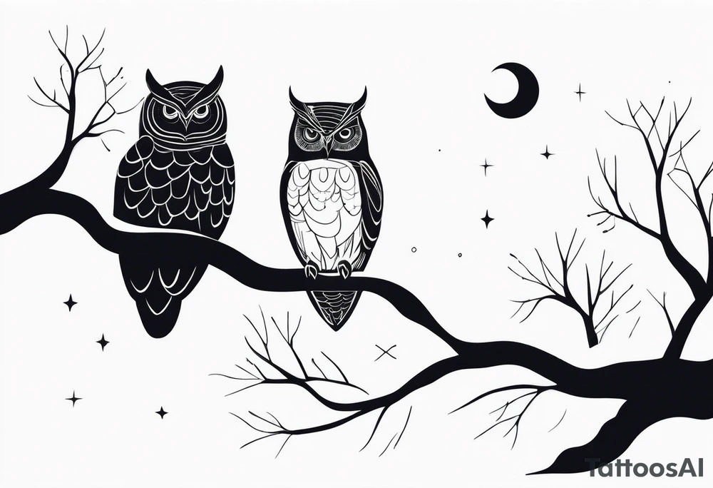 Winter night sky, owls tattoo idea