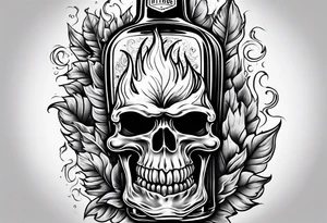 Flaming rag hanging out of whiskey bottle tattoo idea