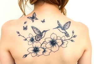 Butterflies and hummingbirds flying over orchids tattoo idea