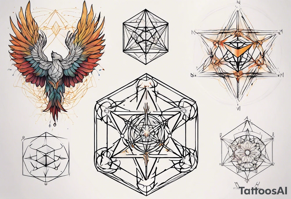sacred geometry Metatron's cube with phoenix tattoo idea