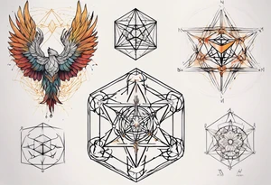 sacred geometry Metatron's cube with phoenix tattoo idea