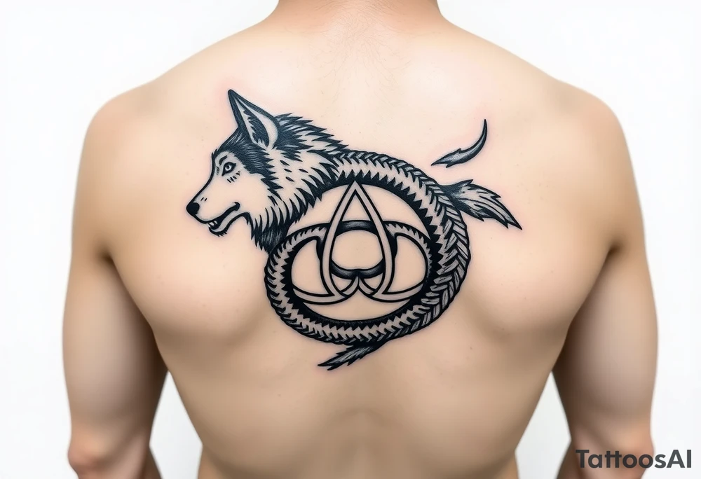 Wolf 🐺: strength, loyalty, family, and freedom

Ouroboros 🐍: signifies the perpetual cycle of creation and destruction, life and death, and the unity of opposites.

Triskelion: Cycles of life
Sleeve for men tattoo idea