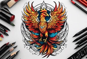 Roman looking Phoenix rising out of fire. Rebirth. tattoo idea