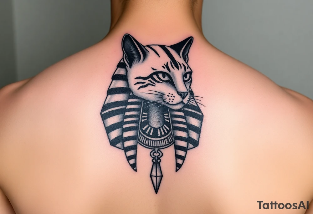 Egyptian cat with pyramid background tattoo idea