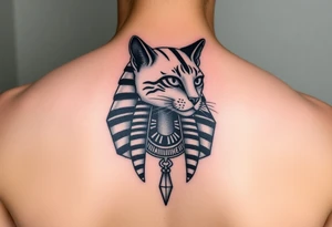 Egyptian cat with pyramid background tattoo idea