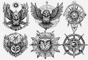 symbol eines Kriegers Wassermann Eule Sonne tattoo idea
